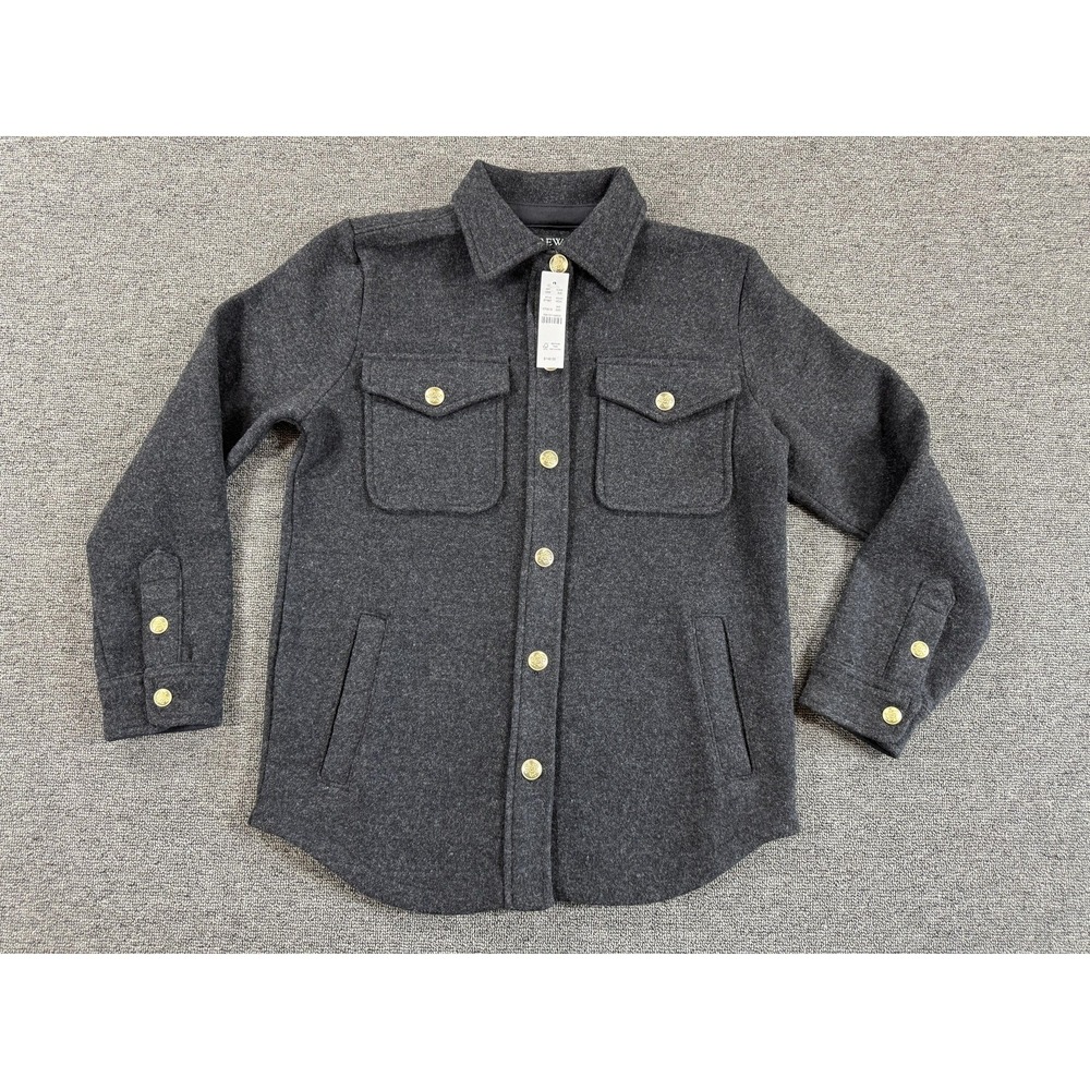 J Crew Jacket Womens XXS Gray Wool Blend Shirt Jacket Gold Button Shacket
